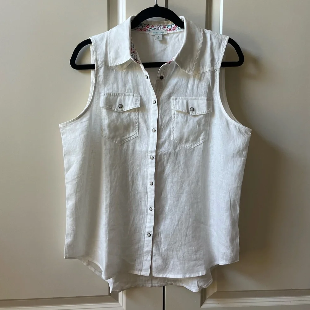 NWT Sundance Willow Linen Sleeveless Top - White, size medium - Picture 2 of 8